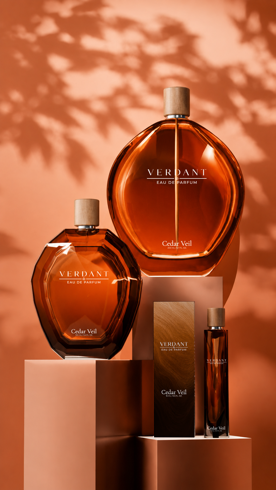 Cedar Veil fragrance bottle and folding carton