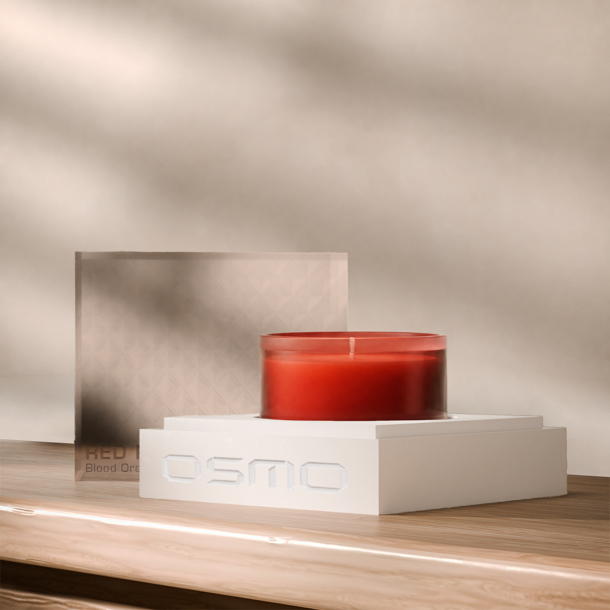 OSMO candle and packaging in a home environment