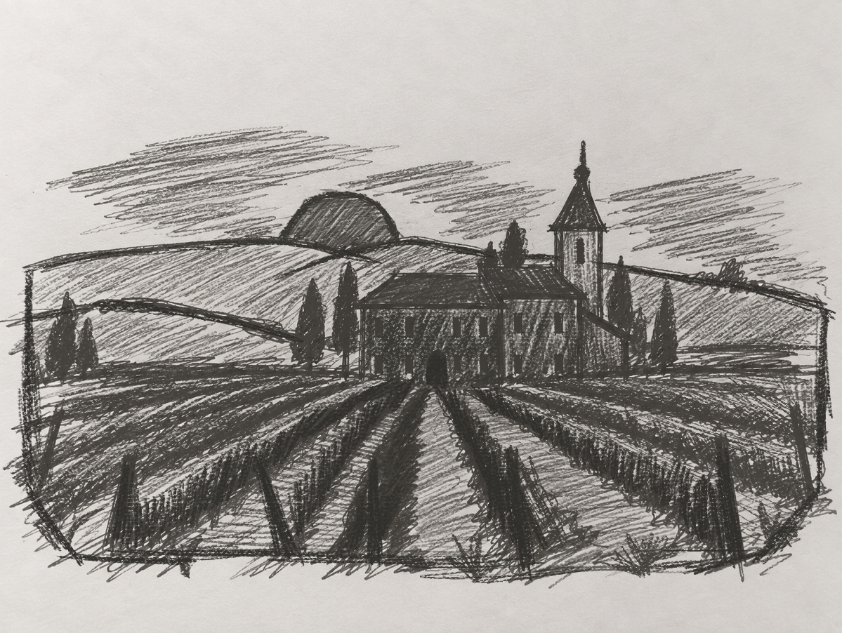 Château Royale wine label composition sketches