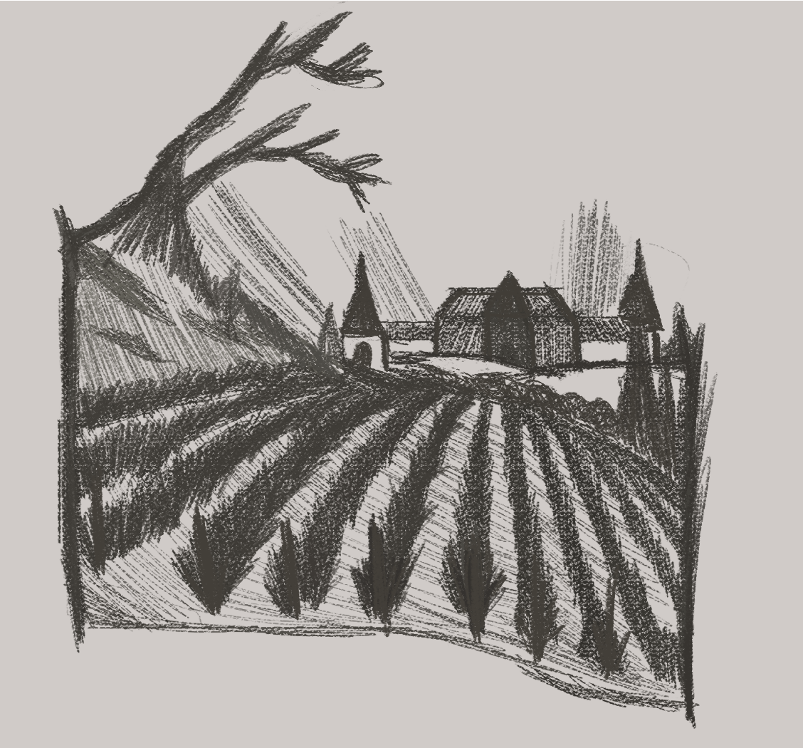 Château Royale wine label composition sketches